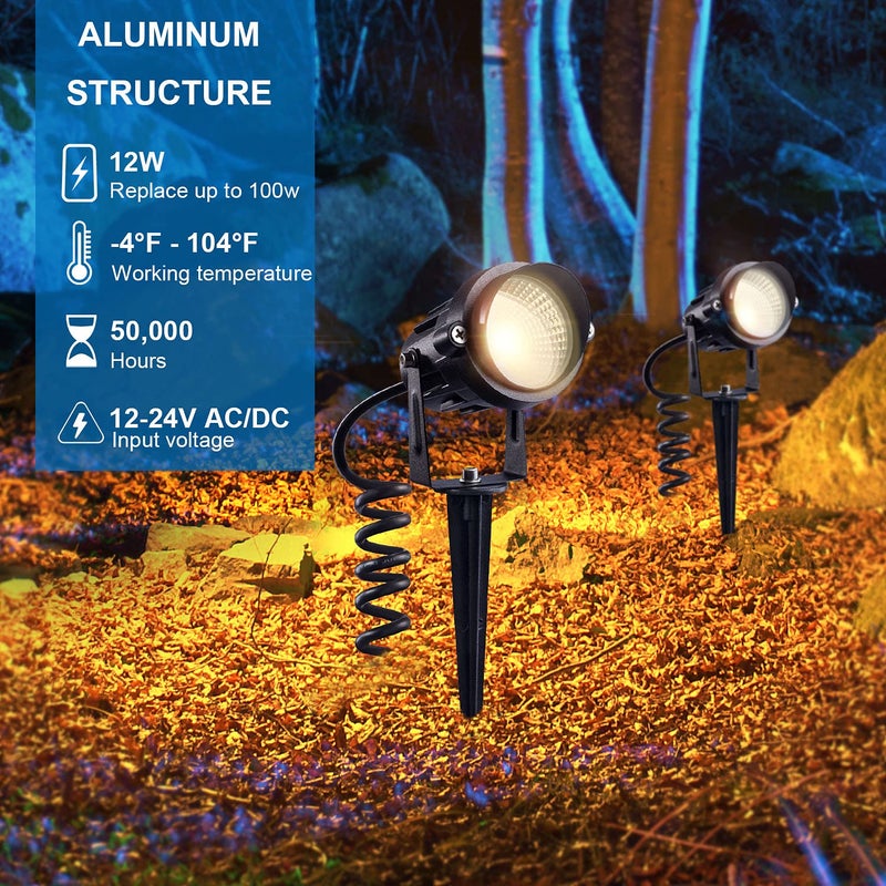 SUNVIE 12W Low Voltage Landscape Lighting Landscaping Lights with Connectors Outdoor LED Landscape Light 3000K Waterproof Tree Flag Lights Low Voltage Lighting with Stand for Garden Yard Path, 16 Pack - Image 3