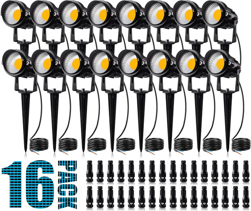 SUNVIE 12W Low Voltage Landscape Lighting Landscaping Lights with Connectors Outdoor LED Landscape Light 3000K Waterproof Tree Flag Lights Low Voltage Lighting with Stand for Garden Yard Path, 16 Pack - Image 1
