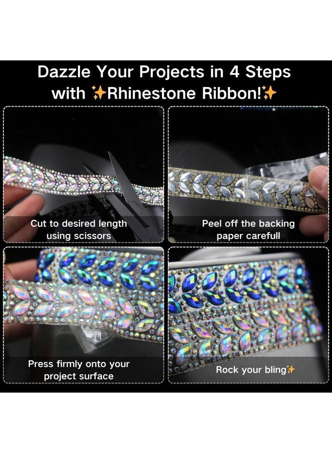 PEARLY JUN 1 Yard Rhinestone Ribbon Self Adhesive Silver AB Bling Stickers Bedazzling Strips Trim Chain Tape Glitter Diamond Crystal Crafts Applique Sticker for Party Phone Wedding Cake Decoration - Image 4