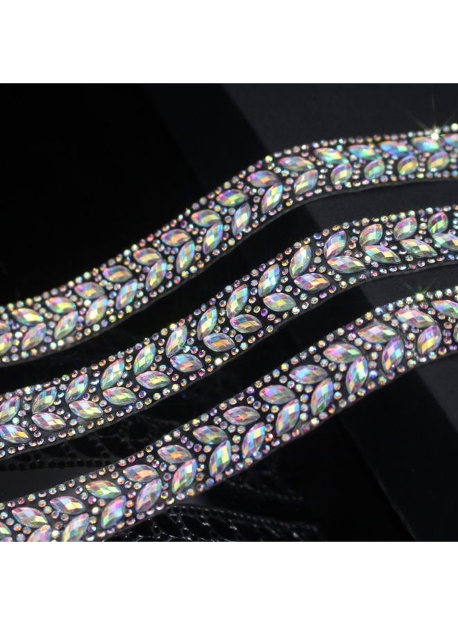 PEARLY JUN 1 Yard Rhinestone Ribbon Self Adhesive Silver AB Bling Stickers Bedazzling Strips Trim Chain Tape Glitter Diamond Crystal Crafts Applique Sticker for Party Phone Wedding Cake Decoration - Image 2