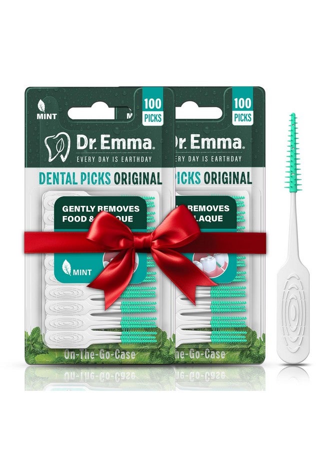 Dr.Emma Dr. Emma Original Dental Picks Mint Soft Rubberized Tooth Picks Easy to Use Brush Picks 100Ct/Pack, 2 Packs (200Ct) - Image 1