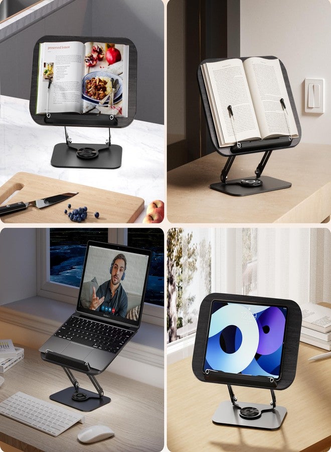 SupeDesk Book Stand for Reading, Adjustable Book Holder with 360° Rotating Bases, Foldable Designs, and Elastic Clips, Multifunctional Display Stand for Recipe, Cookbooks, Magazines, Tablets (Black) - Image 2