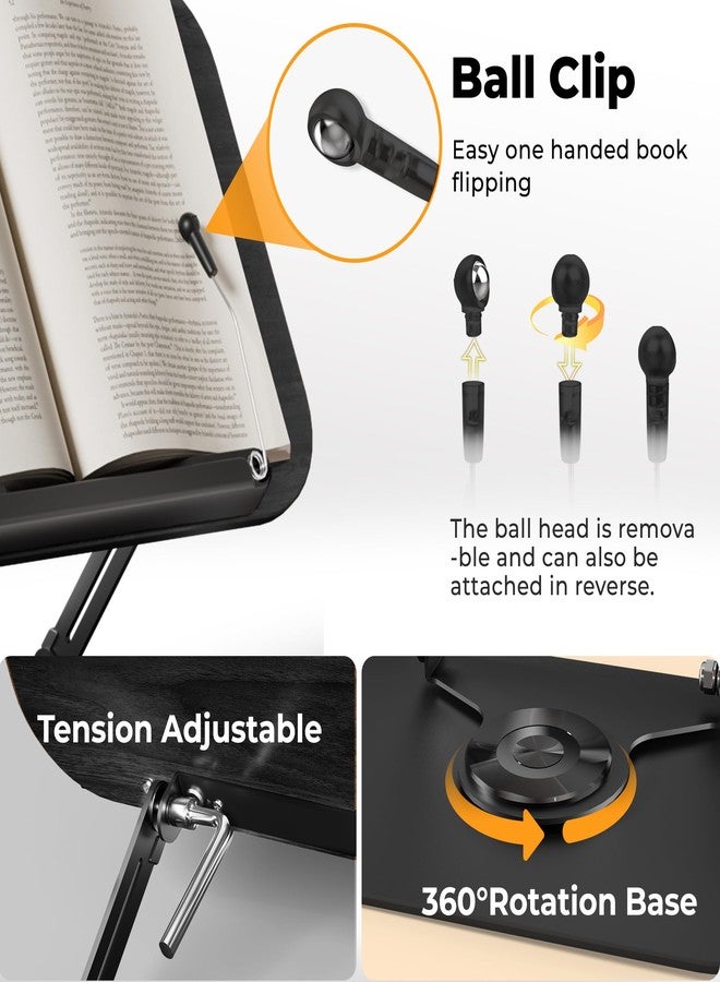 SupeDesk Book Stand for Reading, Adjustable Book Holder with 360° Rotating Bases, Foldable Designs, and Elastic Clips, Multifunctional Display Stand for Recipe, Cookbooks, Magazines, Tablets (Black) - Image 5