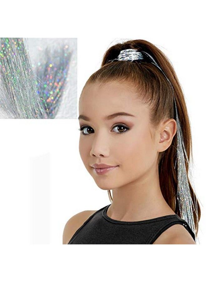 La Bella 47" Holographic Hair Tinsel Shining Silver Professional Sparkle Heatresistant Silk Extensions Easy To Apply Hair Accessories For Girls Party Hair Gifts For Girls (400 Strands Shining Silver) - Image 4