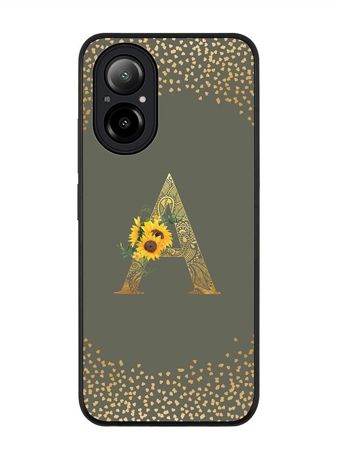 Stylizedd Rugged Black Edge Case for Realme C67 4G Case Cover- Custom Monogram Initial Letter Mandala Floral Pattern Alphabet - A(Olive Green) - Image 1