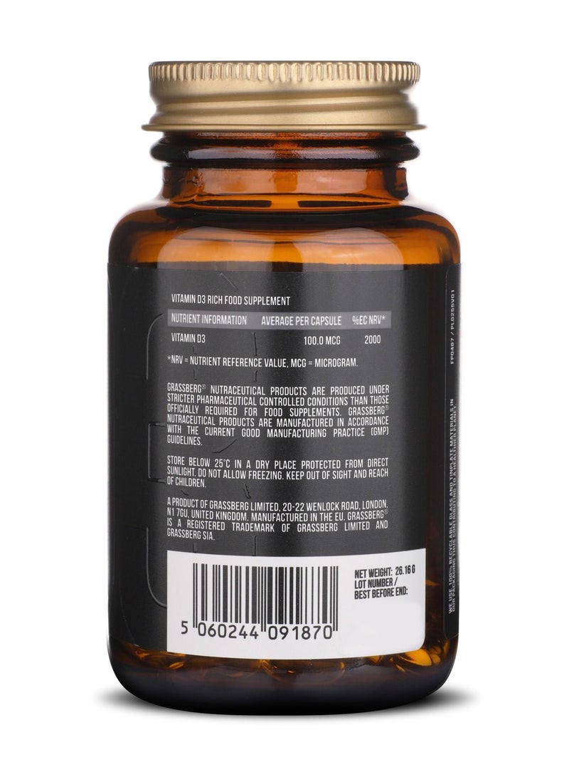 GRASSBERG Vitamin D3 4000 IU - 90 Capsules - Image 2