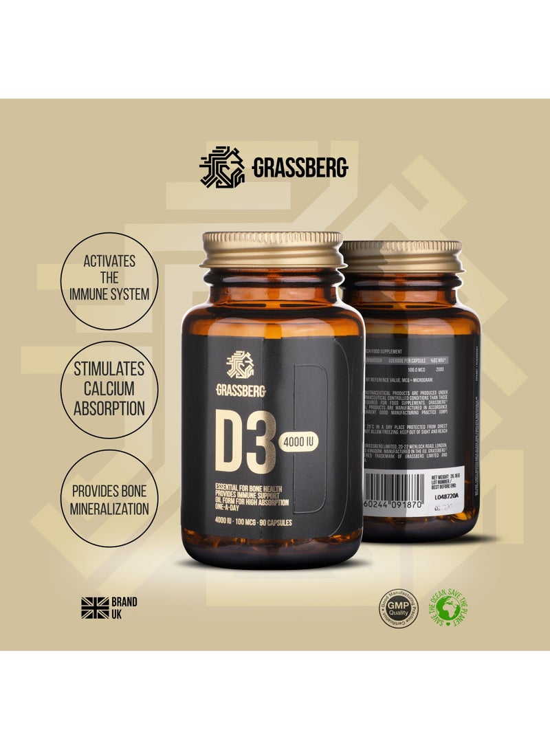 GRASSBERG Vitamin D3 4000 IU - 90 Capsules - Image 3