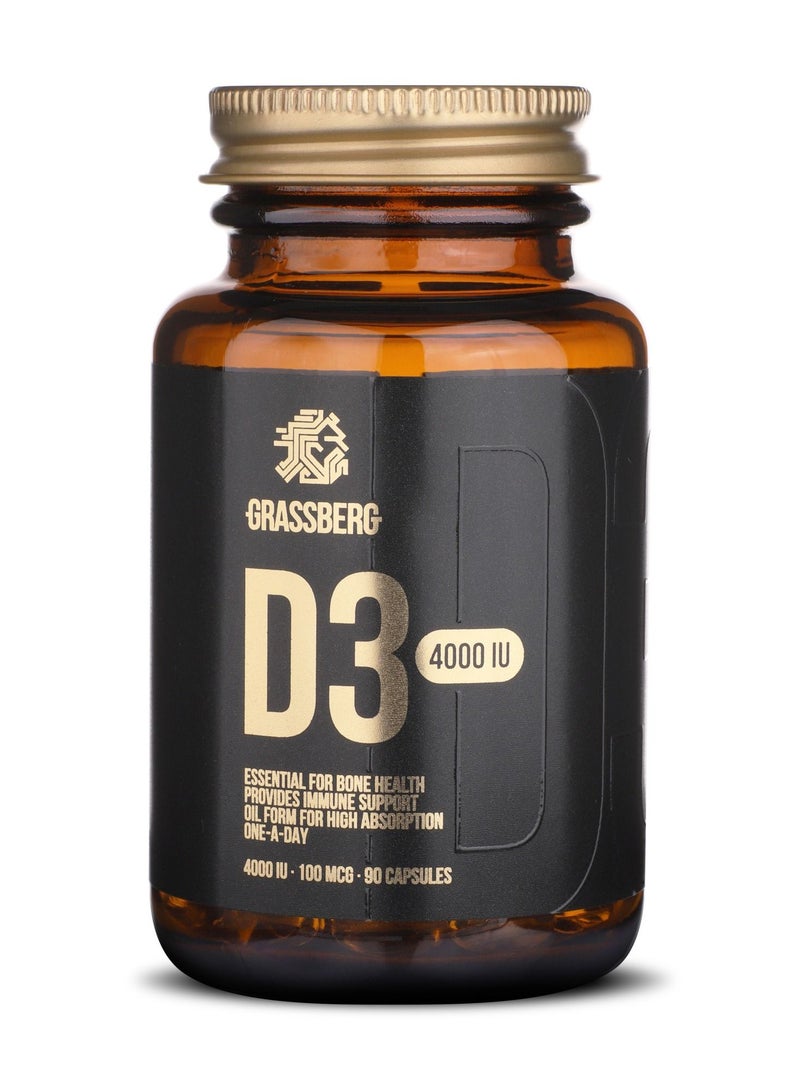 GRASSBERG Vitamin D3 4000 IU - 90 Capsules - Image 1