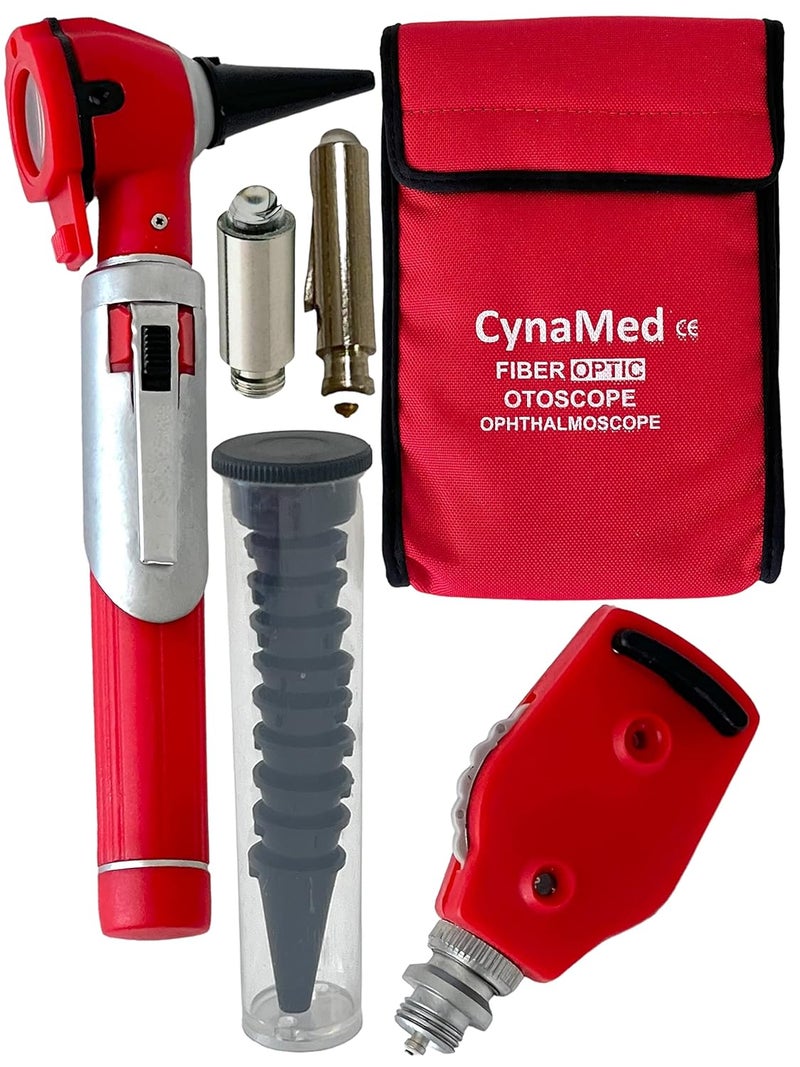 CYNAMED Otoscope - Ear Scope with Light, Ear Infection Detector, Both Adult and Pediatric Disposable Specula Tips (RED) - Image 1