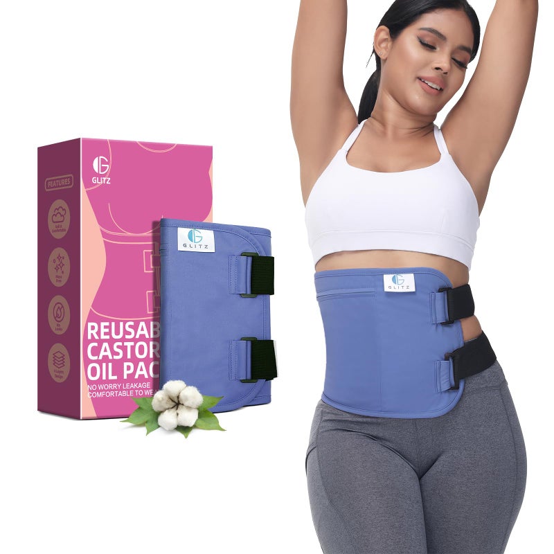 glitz Castor Oil Pack Wrap â€“ Reusable Organic Castor Oil Packs for Liver Detox (Compress), Less Mess, Anti Leak Outer Layer, Soft Cotton (Violet) - Image 1