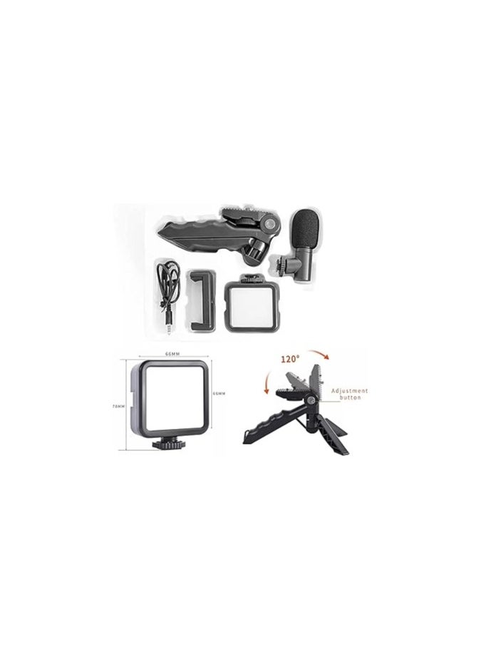 Generic - Vlogging Kit Included Bluetooth Remote, Mic, Mini Tripod Stand, LED Light & Phone Holder Clip for Making Videos/Recording YouTube Videos/Podcasting/Content Creation-Black - Image 1