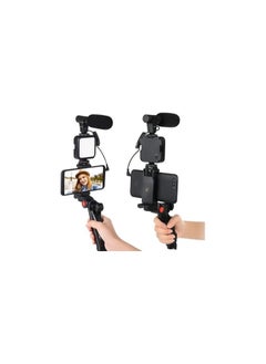 Vlogging Kit Included Bluetooth Remote, Mic, Mini Tripod Stand, LED Light & Phone Holder Clip for Making Videos/Recording YouTube Videos/Podcasting/Content Creation-Black