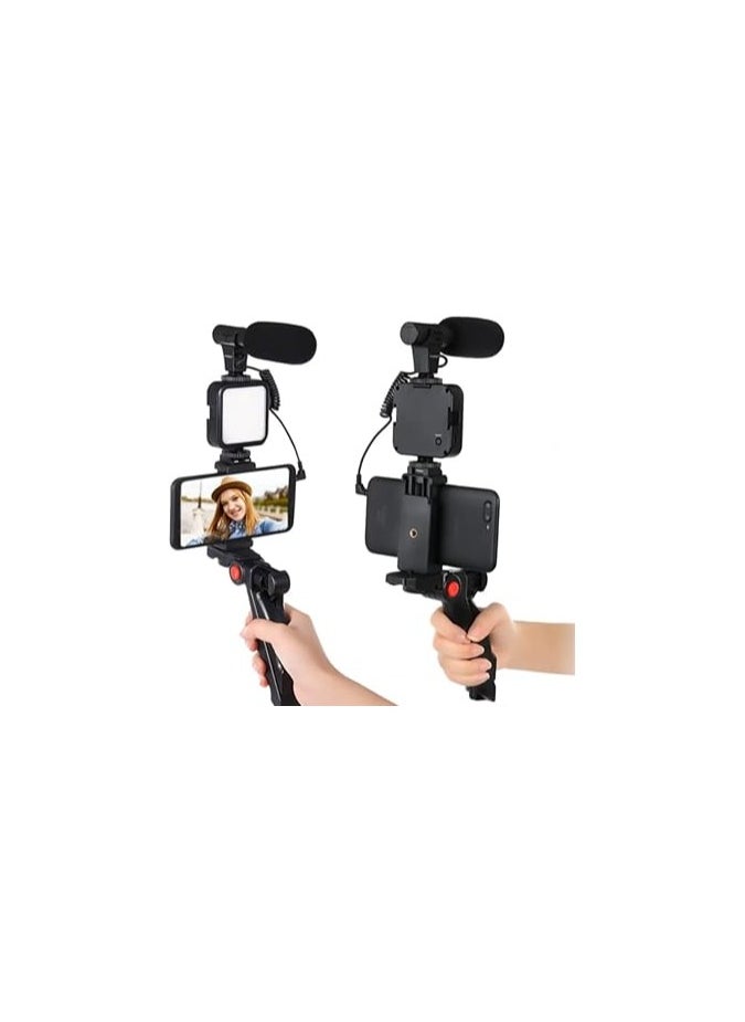 Generic - Vlogging Kit Included Bluetooth Remote, Mic, Mini Tripod Stand, LED Light & Phone Holder Clip for Making Videos/Recording YouTube Videos/Podcasting/Content Creation-Black - Image 1