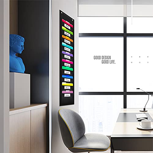 Vantasii Organization Pocket Chart with 10 Pockets, Hanging Wall File Organizer, 2 Over Door Metal Hangers Included, 10 Dry-Erase White Labels,Organize Your Assignments, Files (Black, 14” x 47”) - Image 4