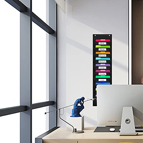 Vantasii Organization Pocket Chart with 10 Pockets, Hanging Wall File Organizer, 2 Over Door Metal Hangers Included, 10 Dry-Erase White Labels,Organize Your Assignments, Files (Black, 14” x 47”) - Image 5