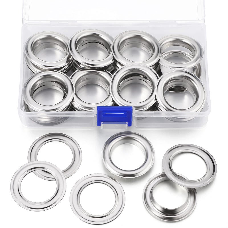 Chuangdi 25 Set 1 Inch Grommets Eyelets Kit Metal Eyelets with Washers Curtain Grommet with Hole Self Backing for Leather Tarp Clothes Canvas Silver - Image 3