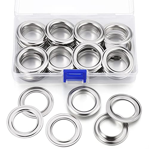 Chuangdi 25 Set 1 Inch Grommets Eyelets Kit Metal Eyelets with Washers Curtain Grommet with Hole Self Backing for Leather Tarp Clothes Canvas Silver - Image 1