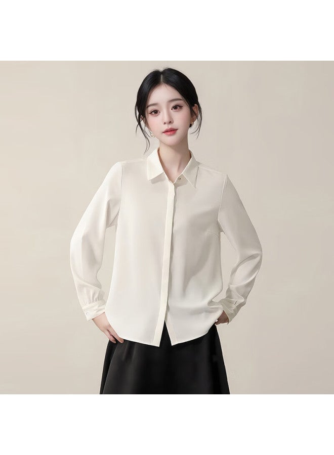 Teluoman Ol Anti-wrinkle White Shirt Women's Long Sleeve Chiffon Top Spring Autumn Casual Interview Formal Professional Wear Inner Shirt - Image 2