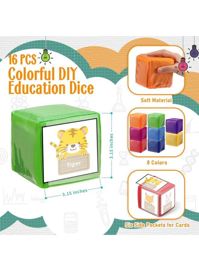 Yilloog 16 Pcs 3.15 Inch Diy Education Dices Foam Building Blocks For Toddler Kids Soft Clear Pockets Dices Playing Game Learning Stacking Cube Toys For Classroom Infant Early Education Teaching - Image 3