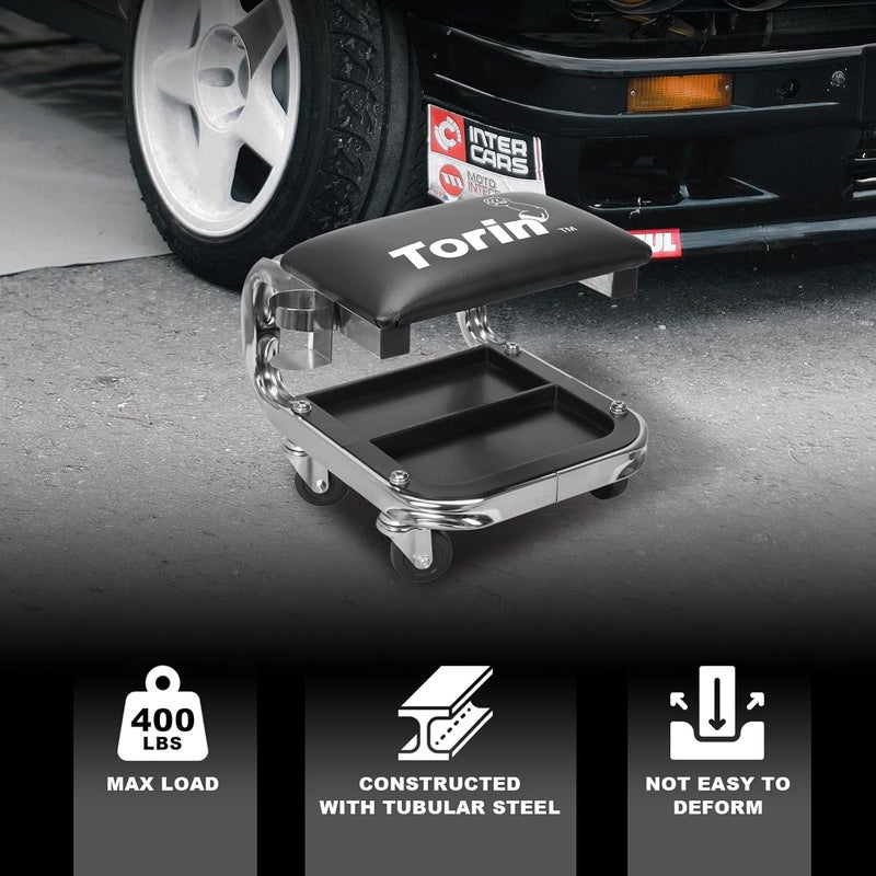Torin Heavy Duty Rolling Creeper Garage/Shop Seat with Tool Tray and Cup Holder - Image 2