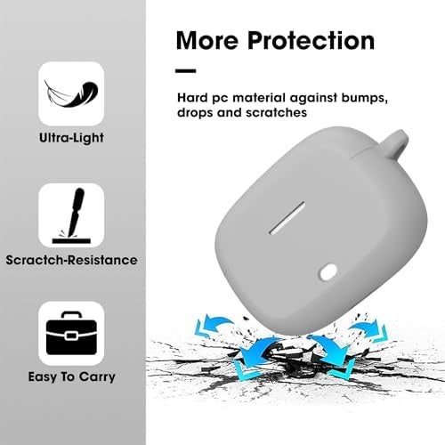 Sounce Case Cover for Boat Airdopes Flex 454 ANC, 360° Protection, Shockproof Design, Scratch Resistant, Silicone Case with Keychain (Front LED Visible) - Grey - Image 3