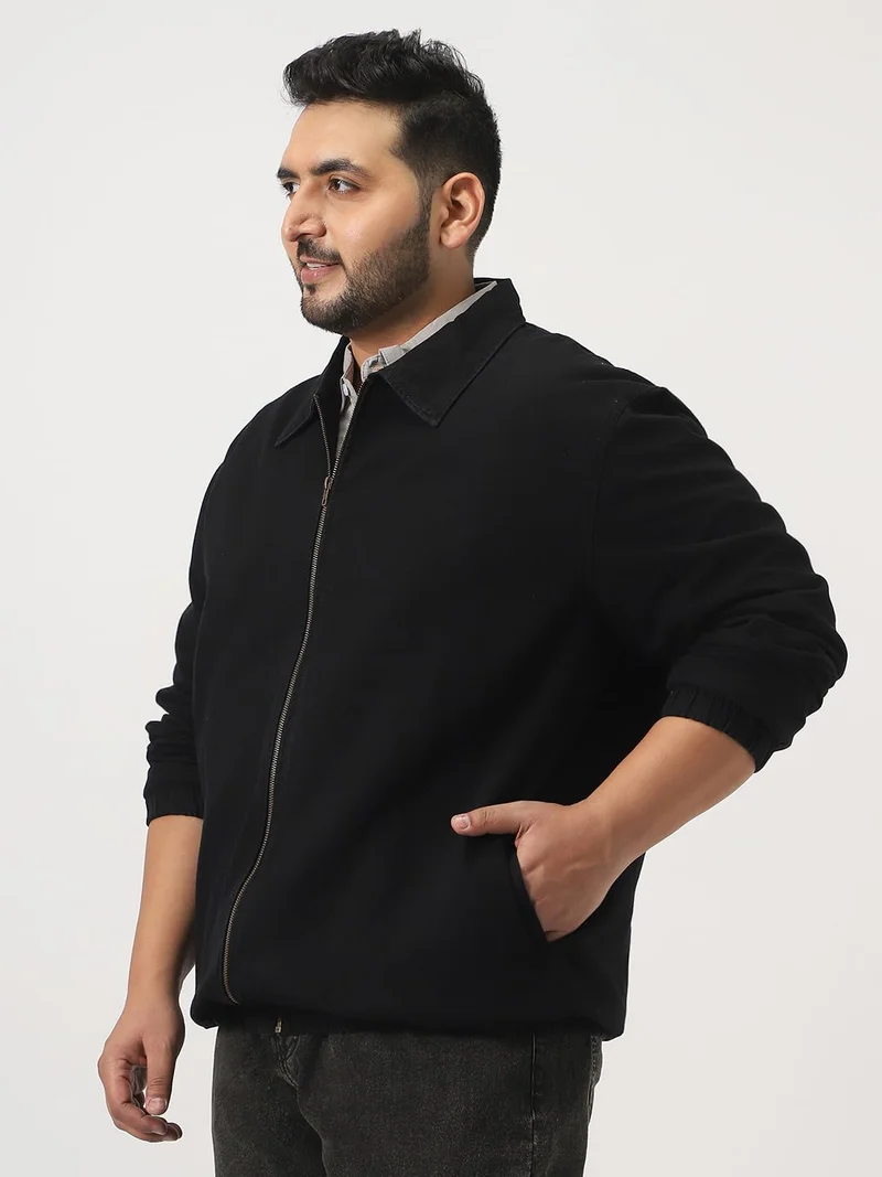 Urbano Fashion  Urbano Plus Men's Black Relaxed Fit Full Sleeve Harrington Denim Jacket  | Best Price UAE