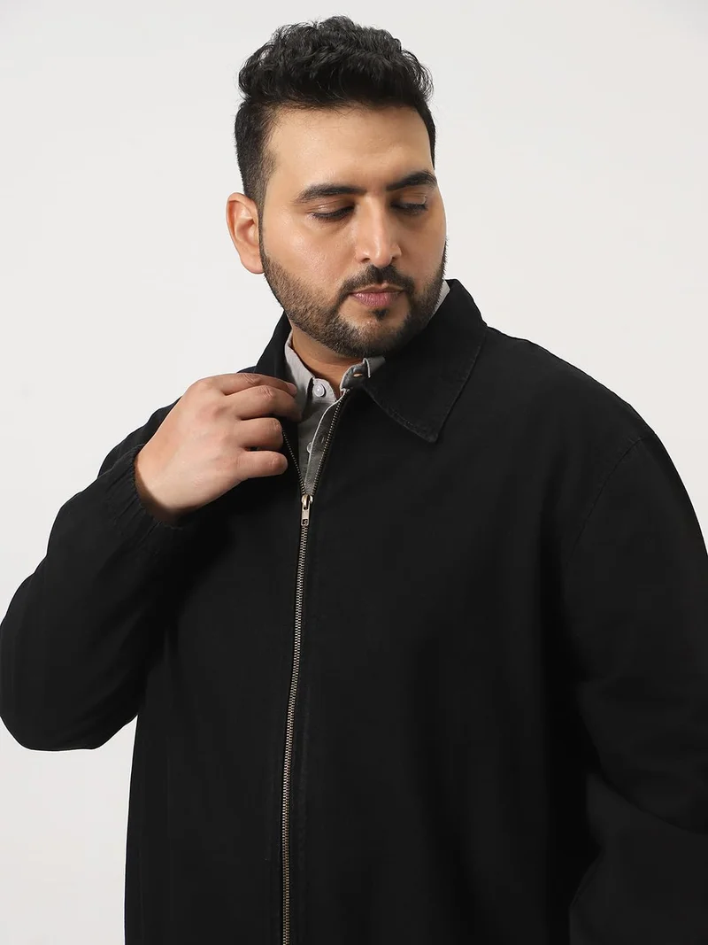 Urbano Fashion  Urbano Plus Men's Black Relaxed Fit Full Sleeve Harrington Denim Jacket  | Best Price UAE