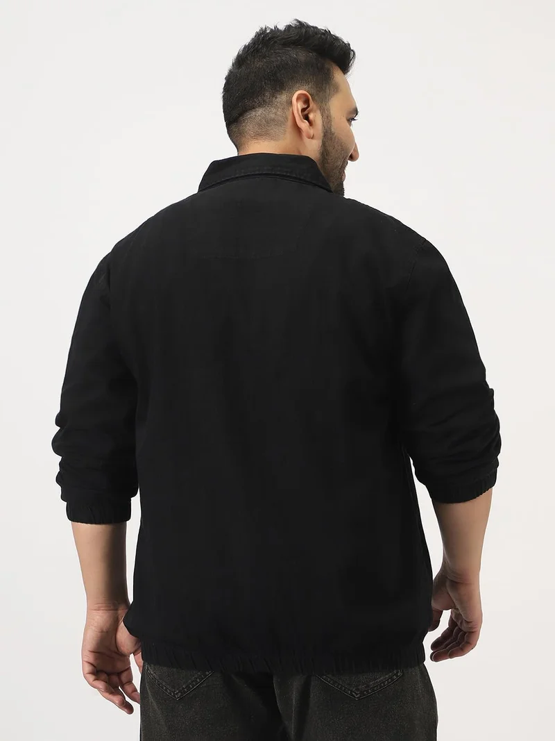 Urbano Fashion  Urbano Plus Men's Black Relaxed Fit Full Sleeve Harrington Denim Jacket  | Best Price UAE