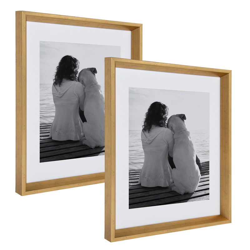 Kate and Laurel Kate and Laurel Calter Modern Wall Picture Frame Set Gold 14x18 Matted to 11x14 Pack of 2 