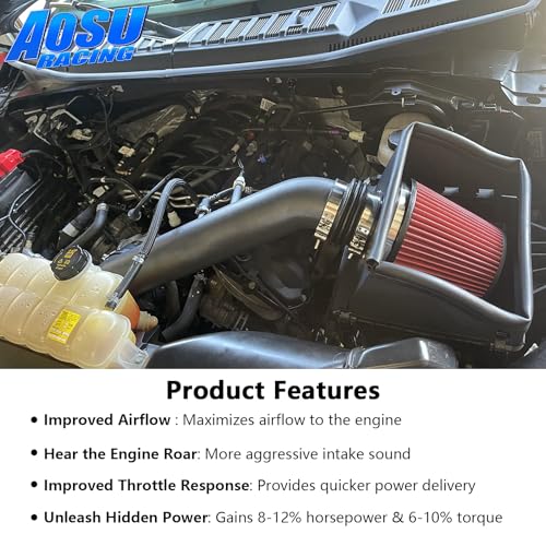 Aosuracing Cold Air Intake kit with Heat Shield Compatible with 2015-2020 Ford F150 5.0L V8, Increases Horsepower, Towing Performance & Acceleration - Image 3