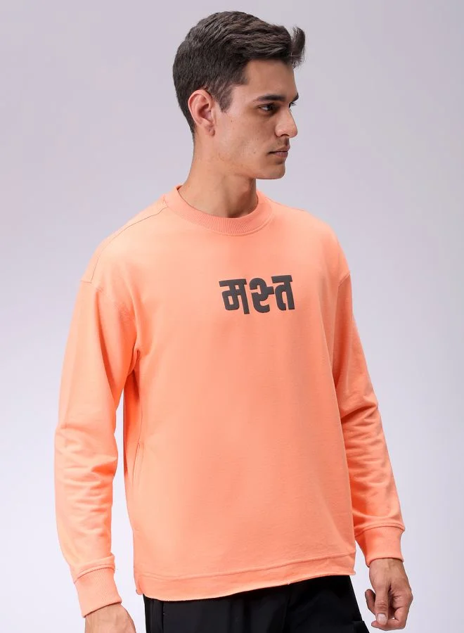 شركة المرآب الهندية Men Relaxed Fit Placement Print Crew Neck Overhead Sweatshirt