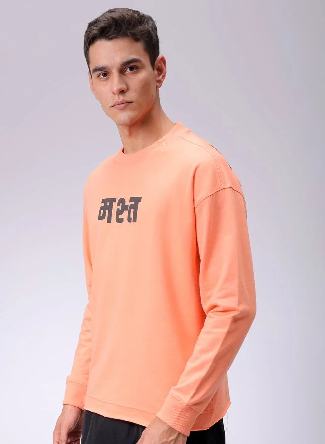 شركة المرآب الهندية Men Relaxed Fit Placement Print Crew Neck Overhead Sweatshirt
