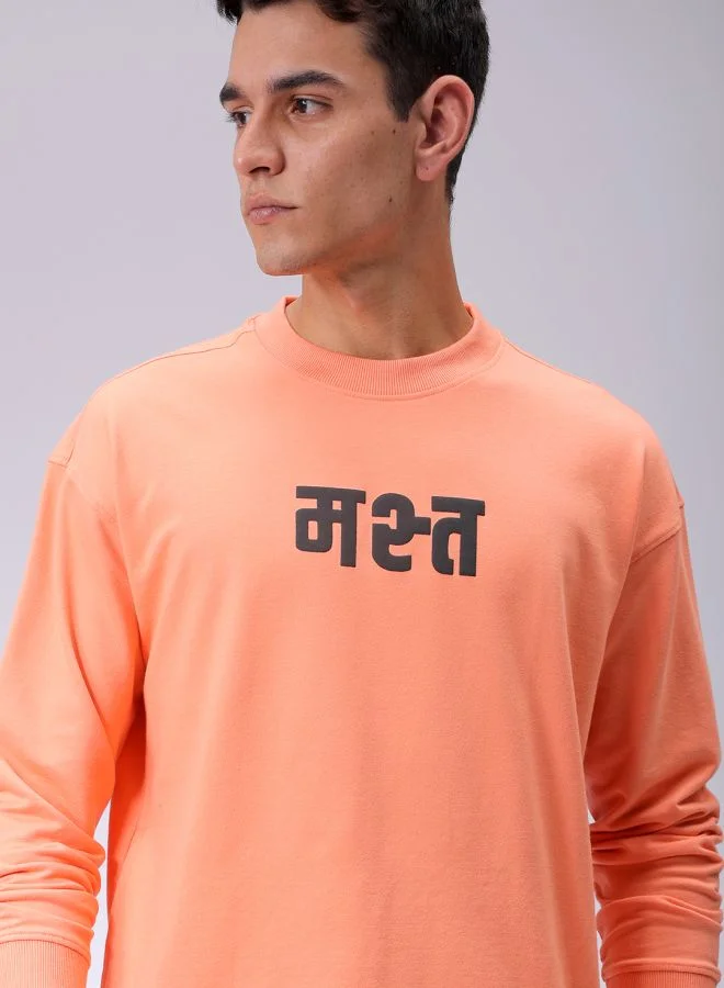 شركة المرآب الهندية Men Relaxed Fit Placement Print Crew Neck Overhead Sweatshirt