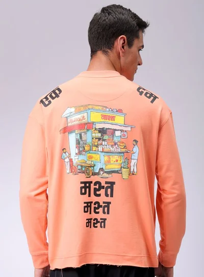 شركة المرآب الهندية Men Relaxed Fit Placement Print Crew Neck Overhead Sweatshirt