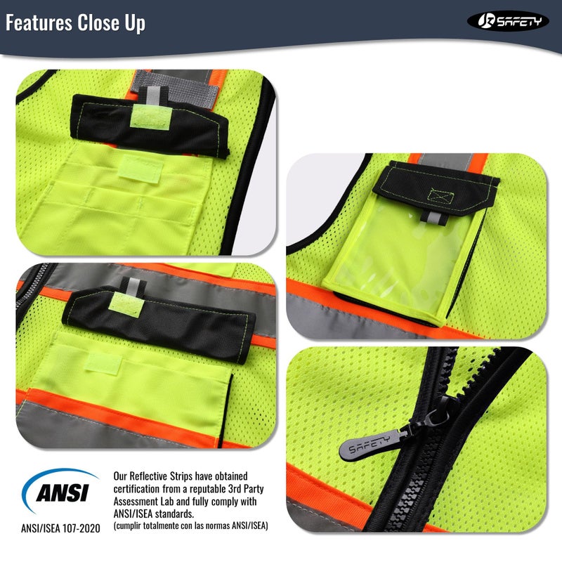 JKSafety Hi Vis Reflective Safety Vests for Men Women High Visibility Vest with Pockets Mesh Fabric Construction Safety Apparel Neon Vest for Work (220-Yellow XL) - Image 3