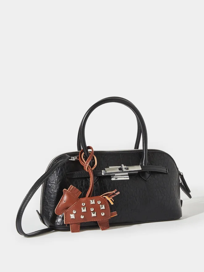 Styli Styli Black Textured Handbag with Charm