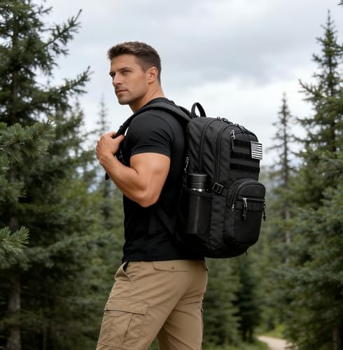 Wotony Military Tactical Backpack for Men Army 3 Days Assault Pack Bag with Molle System for Outdoor Adventures Black 40L - Image 3