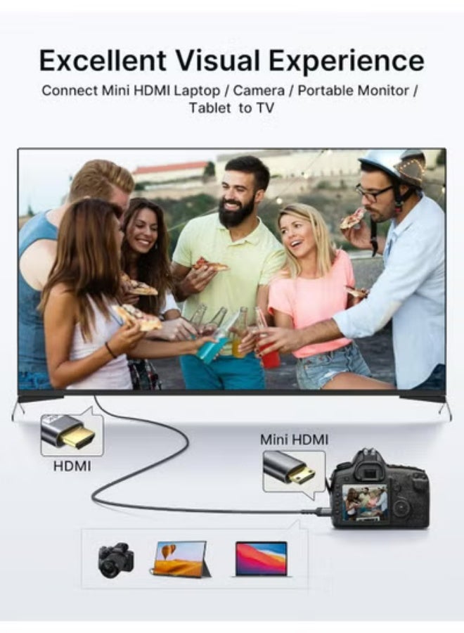 أبلينم كابل Mini HDMI إلى HDMI بطول 1.8 متر، [هيكل من الألومنيوم، مغطى بجديلة حماية]، يدعم السرعة العالية ودقة 4K بتردد 60 هرتز ومعيار HDMI 2.0، متوافق مع الكاميرات وكاميرات الفيديو والأجهزة اللوحية وبطاقات الرسوميات/الفيديو وأجهزة الكمبيوتر المحمولة وRaspberry Pi Zero W - لون رمادي. - Image 3