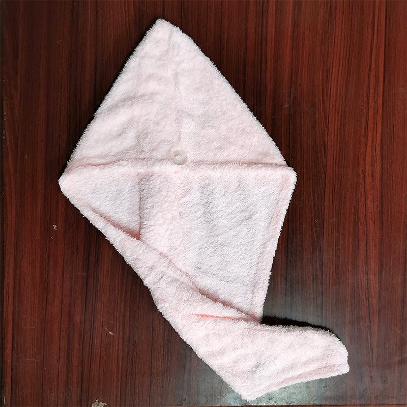 Generic Extra Strong Absorbing Thickened Coral Fleece Hair Drying Cap Women Double Layer Headscarf Quick Drying Towel Long hairy single layer light powder 