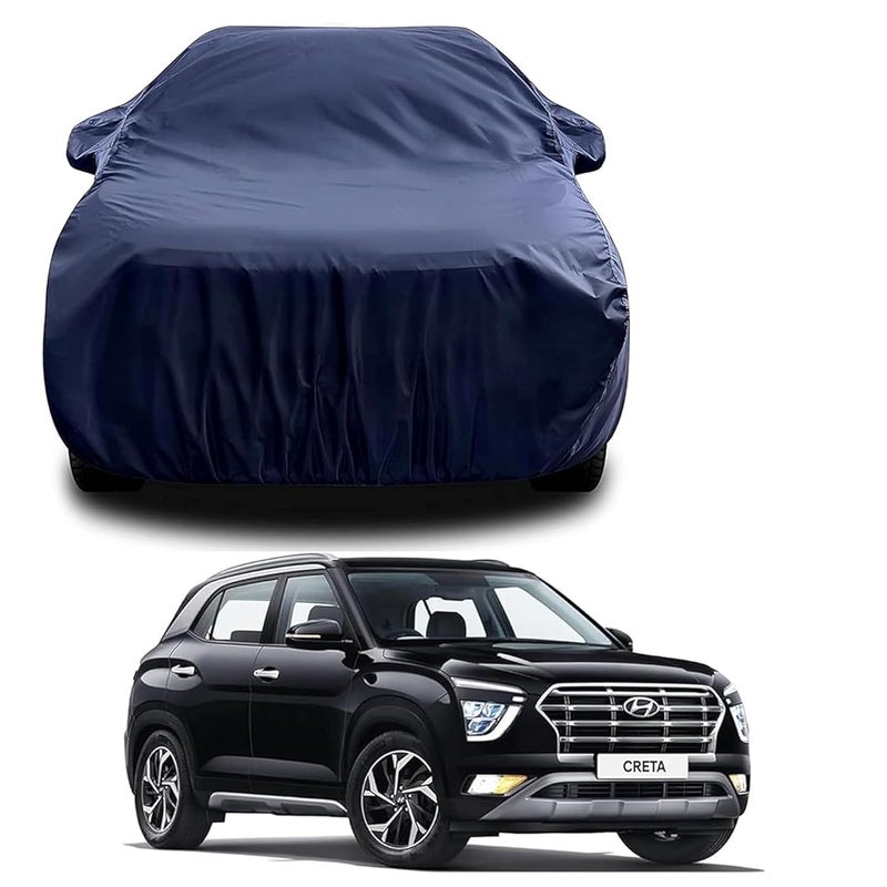 sulfar 100% Water Resistant Car Body Cover Compatible with Mirror for Hyundai Creta (Triple Stitched, Full Bottom Elastic, Navy Blue) - Image 1