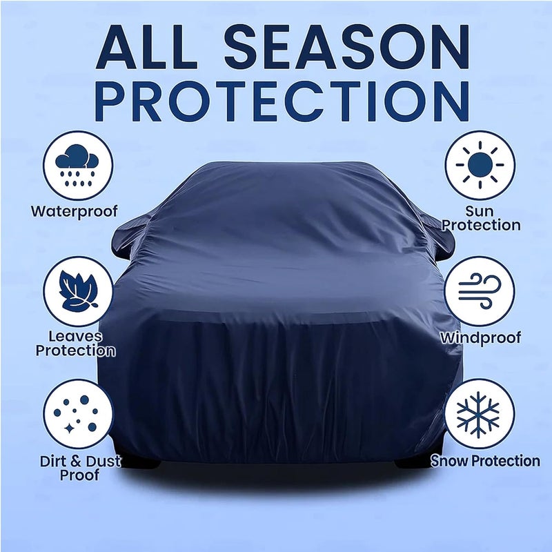sulfar 100% Water Resistant Car Body Cover Compatible with Mirror for Hyundai Creta (Triple Stitched, Full Bottom Elastic, Navy Blue) - Image 3
