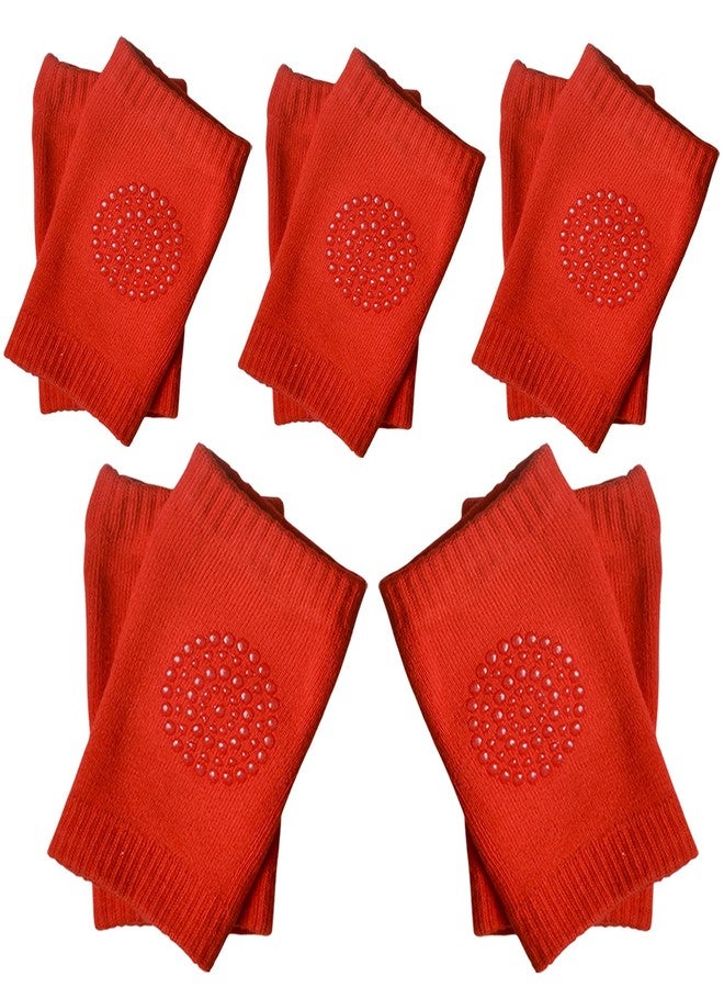 Reyal Baby Kneepad with Soft Breathable Cotton Snug and Pull Fit Kneepads for Crawling Baby with Anti-Skid Grip with Silicone Gel Non-Sleepy Points (Scarlet, 5 Pair) - Image 1