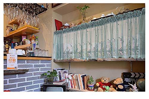 WUBODTI WUBODTI 2 Pcs Teal Sheer Swag Valances for Kitchen Windows 52x16 Inch  Blue Green Semi Sheer Window Valance Embroideried Floral Vintage Lace Valance Curtain for Living Room Bedroom Bathroom Cafe  - Image 2