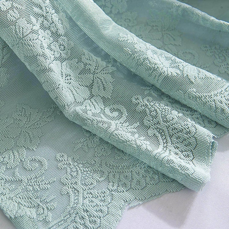 WUBODTI WUBODTI 2 Pcs Teal Sheer Swag Valances for Kitchen Windows 52x16 Inch  Blue Green Semi Sheer Window Valance Embroideried Floral Vintage Lace Valance Curtain for Living Room Bedroom Bathroom Cafe  - Image 5