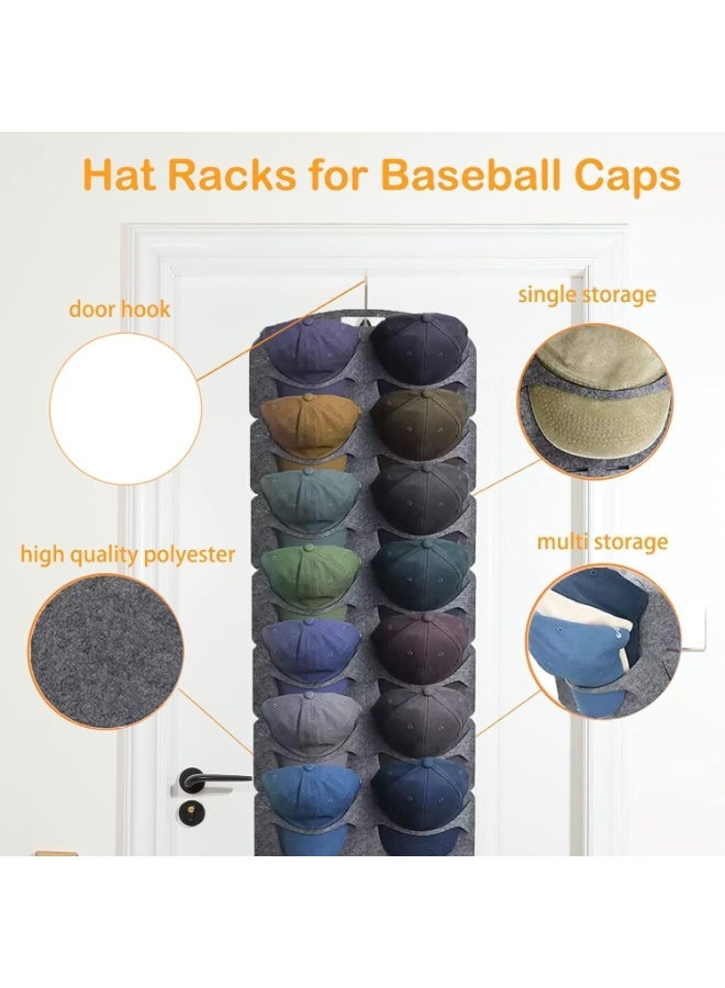 Over The Door Hat Rack, Door Baseball Caps Hat Organizer, with 14 Pocket Baseball Hat Organizer, Cap Rack Storage Display Hanger Bag, Save Space, Felt Hats Collection for Closet Wall - Image 4
