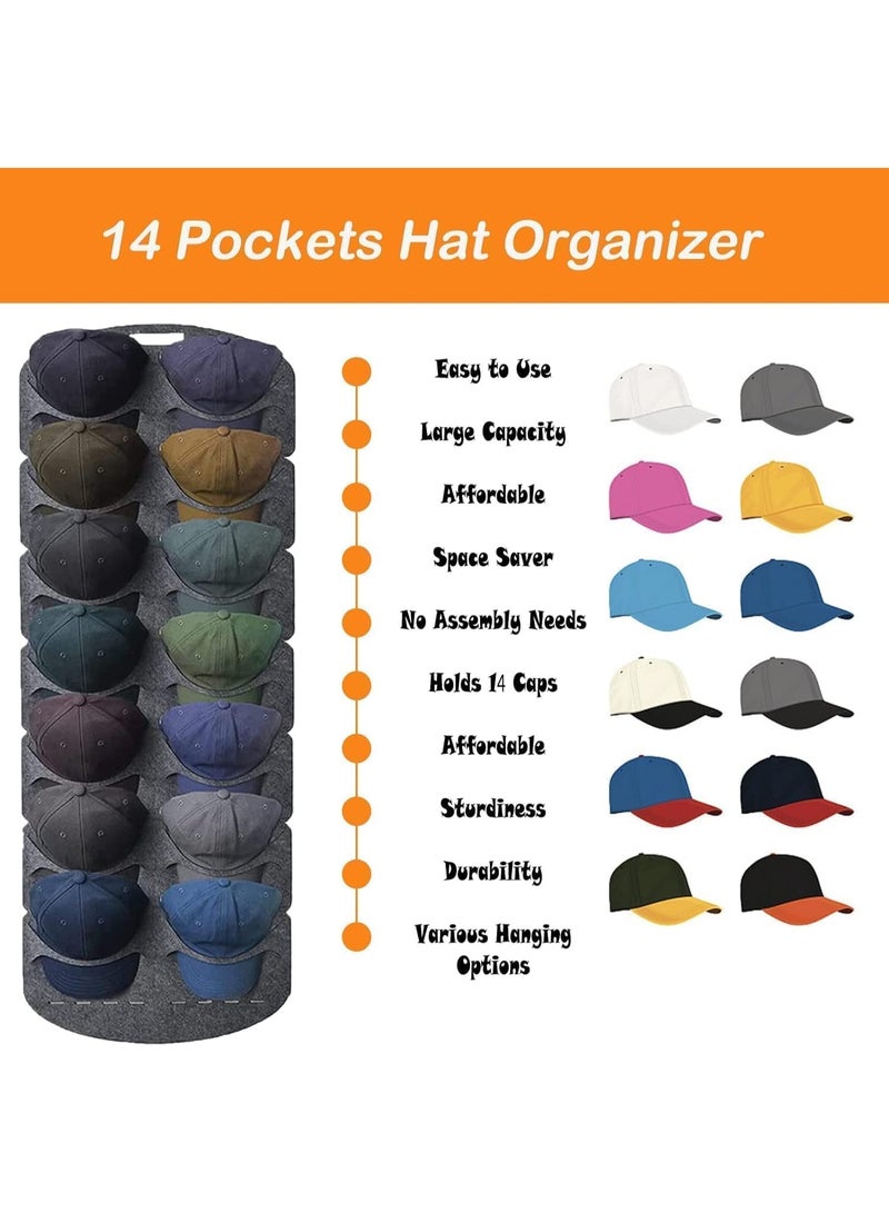 Over The Door Hat Rack, Door Baseball Caps Hat Organizer, with 14 Pocket Baseball Hat Organizer, Cap Rack Storage Display Hanger Bag, Save Space, Felt Hats Collection for Closet Wall - Image 5