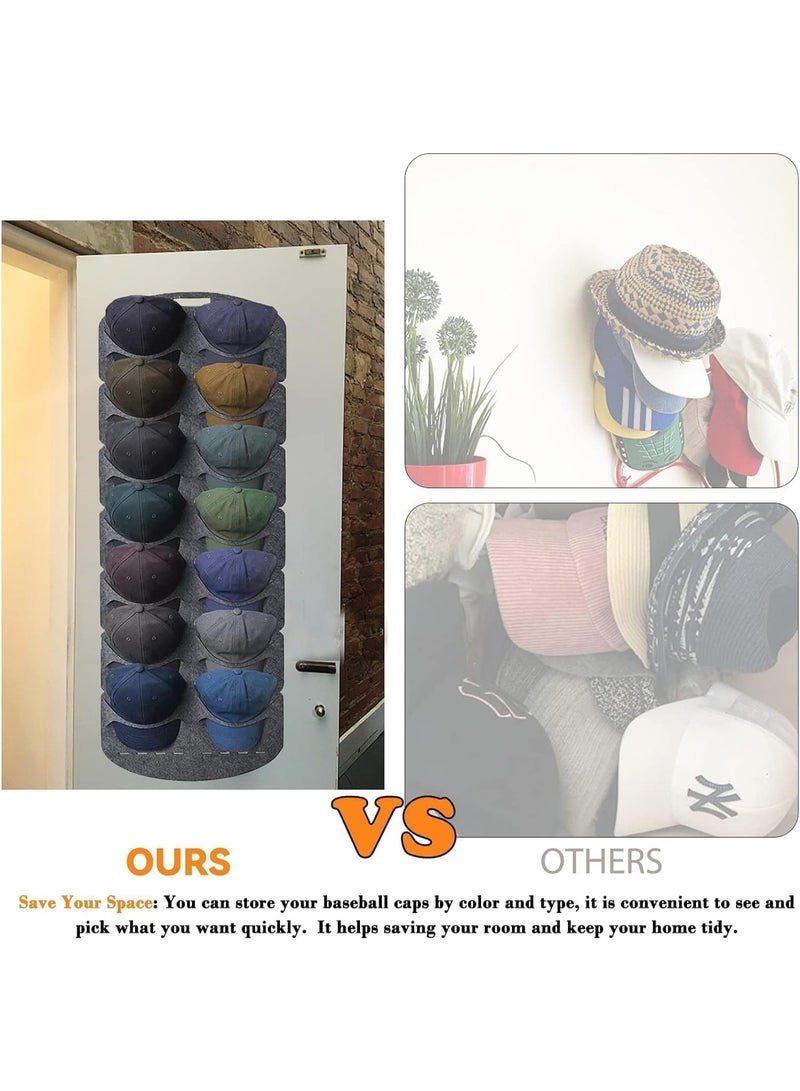 Over The Door Hat Rack, Door Baseball Caps Hat Organizer, with 14 Pocket Baseball Hat Organizer, Cap Rack Storage Display Hanger Bag, Save Space, Felt Hats Collection for Closet Wall - Image 3