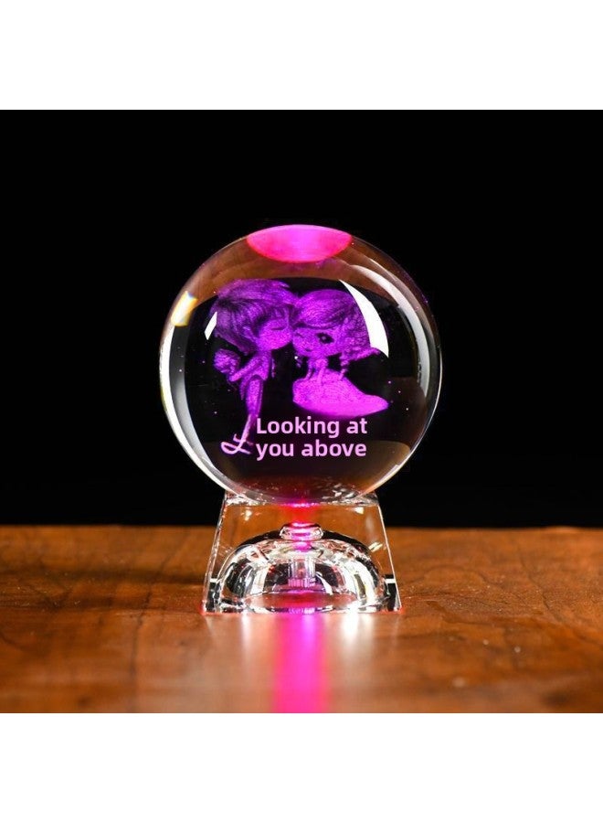 Children's Crystal Ball Music Music Box Little Girl's Birthday Gift Girl's Toy Star Projection Lamp-Color:Couple 6cm + Silver Tripod - Image 3
