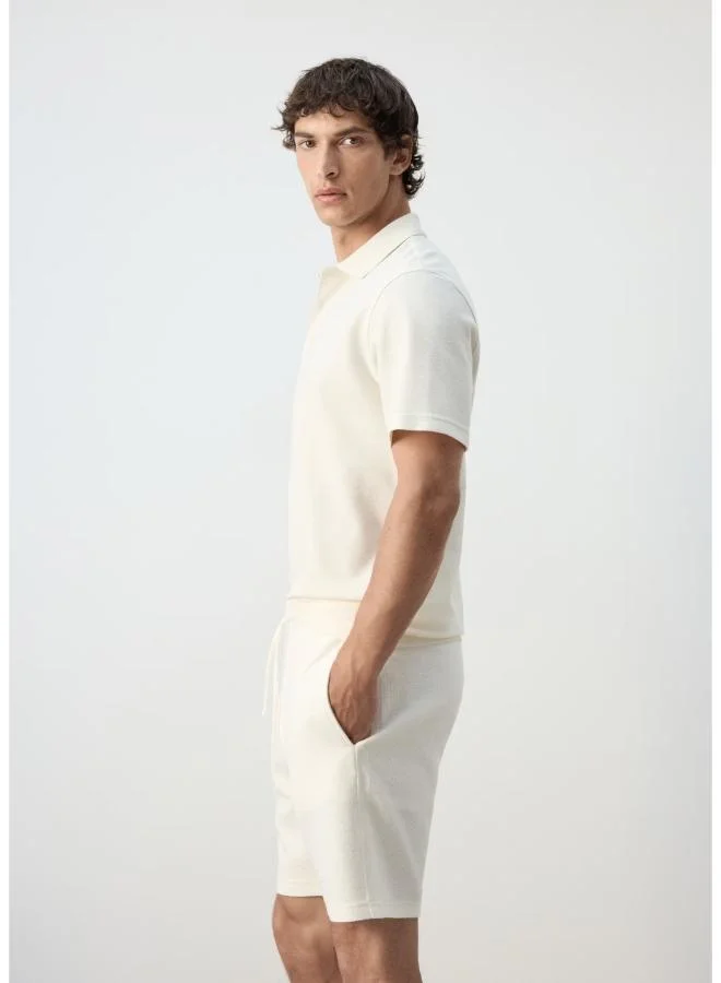 Mango Man 01-BLANCO Textured Cotton Blend Polo for Men | Best Price UAE