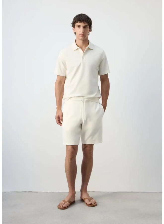 Mango Man 01-BLANCO Textured Cotton Blend Polo for Men | Best Price UAE
